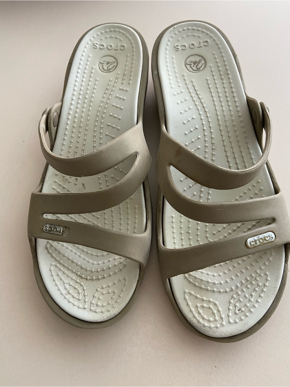CROCS Women’s Taupe Dual-Strap Slide Sandals